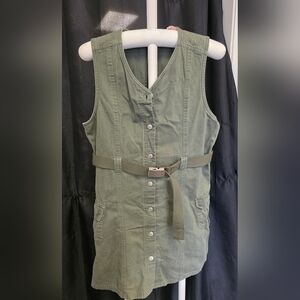 Faded Glory 100% Cotton Forest Green Jean Dress with Accent Belt, Size 14/16